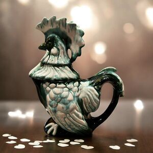 Rare Vintage California Alix Studio Ceramic Green Rooster 3-Piece Pitcher – EUC